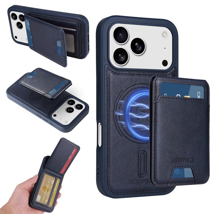 For iPhone 17 Pro BETOPNICE Vertical Flip Detachable MagSafe Wallet Phone Case(Blue)