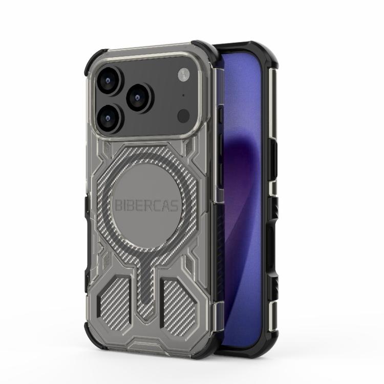 For iPhone 17 Pro BIBERCAS Transparent Color Series MagSafe Air Bag Shockproof Phone Case(Black)