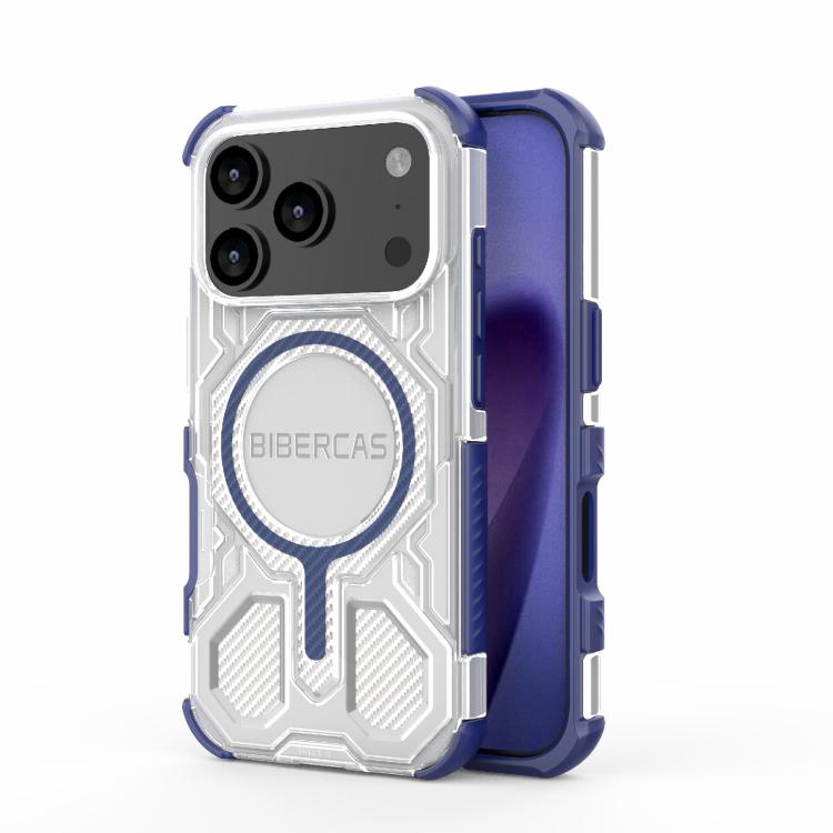 For iPhone 17 Pro BIBERCAS Transparent Color Series MagSafe Air Bag Shockproof Phone Case(Blue)