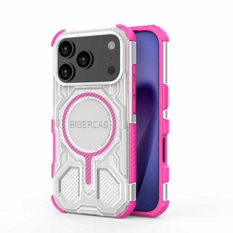 For iPhone 17 Pro BIBERCAS Transparent Color Series MagSafe Air Bag Shockproof Phone Case(Pink)