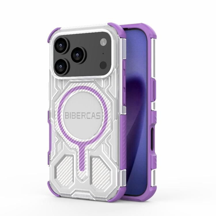For iPhone 17 Pro BIBERCAS Transparent Color Series MagSafe Air Bag Shockproof Phone Case(Purple)