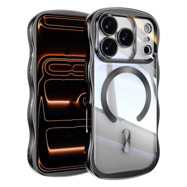 For iPhone 17 Pro Big Wave Electroplating MagSafe Magnetic Phone Case(Black)