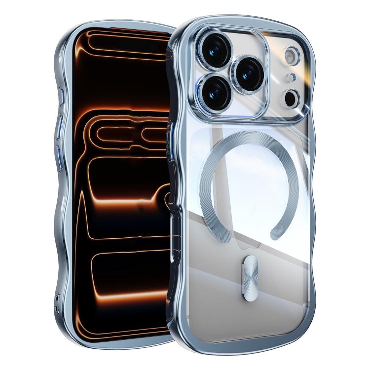 For iPhone 17 Pro Big Wave Electroplating MagSafe Magnetic Phone Case(Blue)