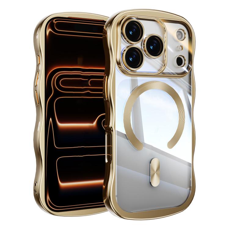 For iPhone 17 Pro Big Wave Electroplating MagSafe Magnetic Phone Case(Gold)