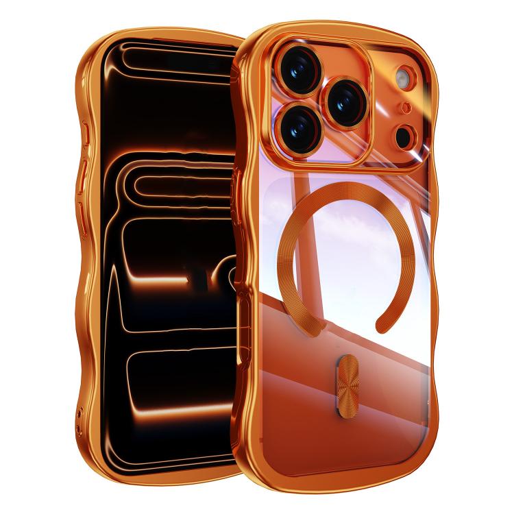 For iPhone 17 Pro Big Wave Electroplating MagSafe Magnetic Phone Case(Orange)