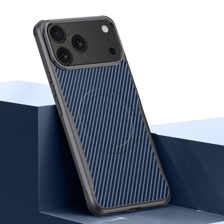 For iPhone 17 Pro Blade-Style Carbon Fiber Texture Magnetic Skin-Feel Phone Case(Royal Blue)