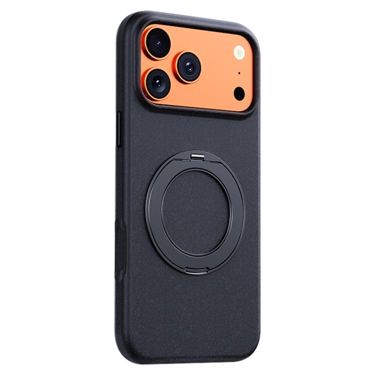 For iPhone 17 Pro Boundless Series Rock Sand Magnetic Phone Case with 360 Degree Rotating Alloy Stand(Black)