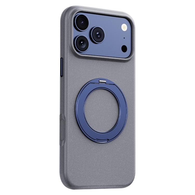 For iPhone 17 Pro Boundless Series Rock Sand Magnetic Phone Case with 360 Degree Rotating Alloy Stand(Grey)