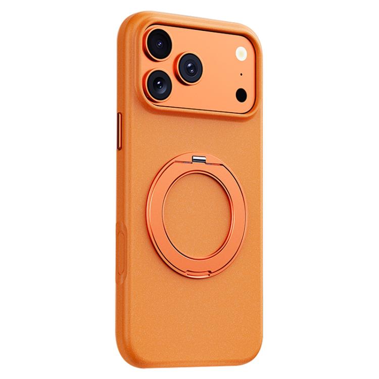 For iPhone 17 Pro Boundless Series Rock Sand Magnetic Phone Case with 360 Degree Rotating Alloy Stand(Orange)