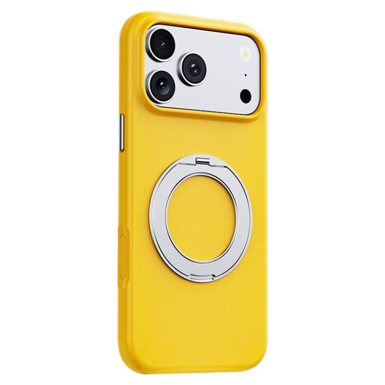 For iPhone 17 Pro Boundless Series Rock Sand Magnetic Phone Case with 360 Degree Rotating Alloy Stand(Yellow)