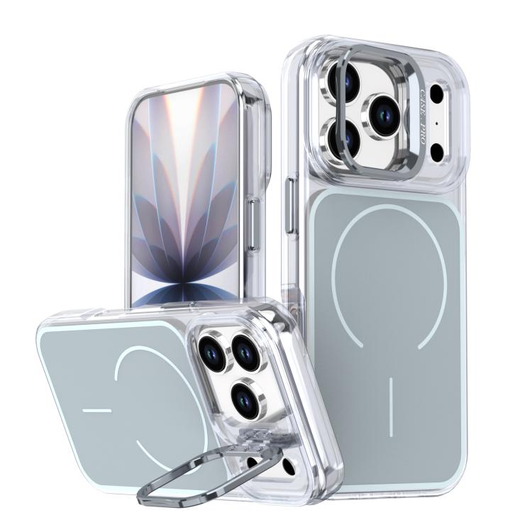For iPhone 17 Pro Bright Color Blocking Camera Bracket Magnetic Phone Case(Grey)