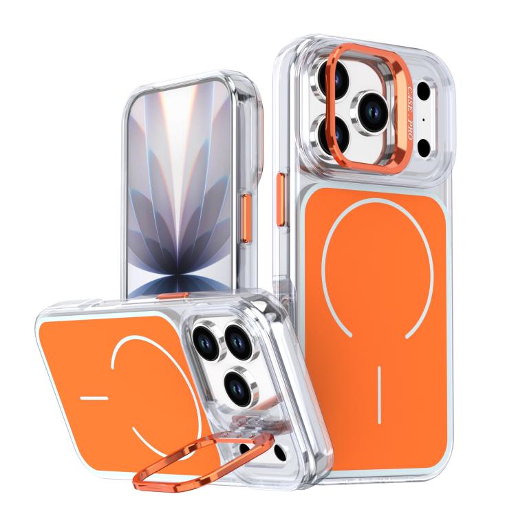 For iPhone 17 Pro Bright Color Blocking Camera Bracket Magnetic Phone Case(Orange)