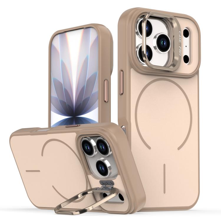 For iPhone 17 Pro Bright Color Contrast Skin-feel Camera Bracket Magsafe Phone Case(Desert Gold)