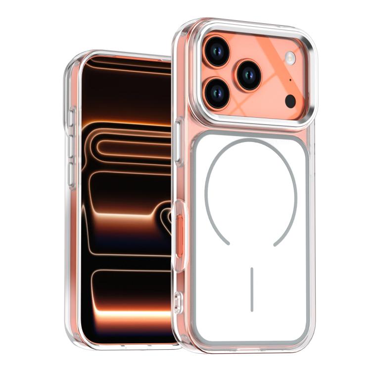 For iPhone 17 Pro Bright Shadow Two-color MagSafe Magnetic Phone Case(White)