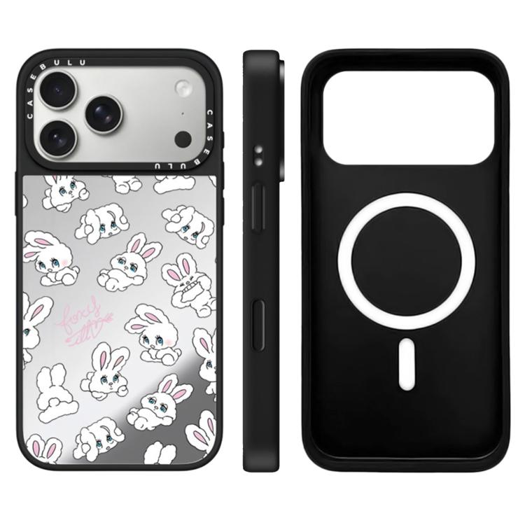 For iPhone 17 Pro Bunny Series Pattern Camera Control Button Mirror Magnetic Phone Case(Bunny Silver)