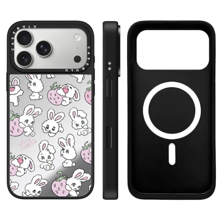 For iPhone 17 Pro Bunny Series Pattern Camera Control Button Mirror Magnetic Phone Case(Strawberry Bunny)