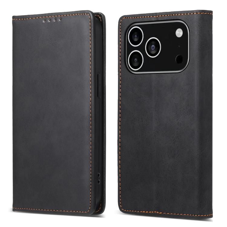 For iPhone 17 Pro Business Solid Color Magnetic RFID Leather Phone Case(Black)