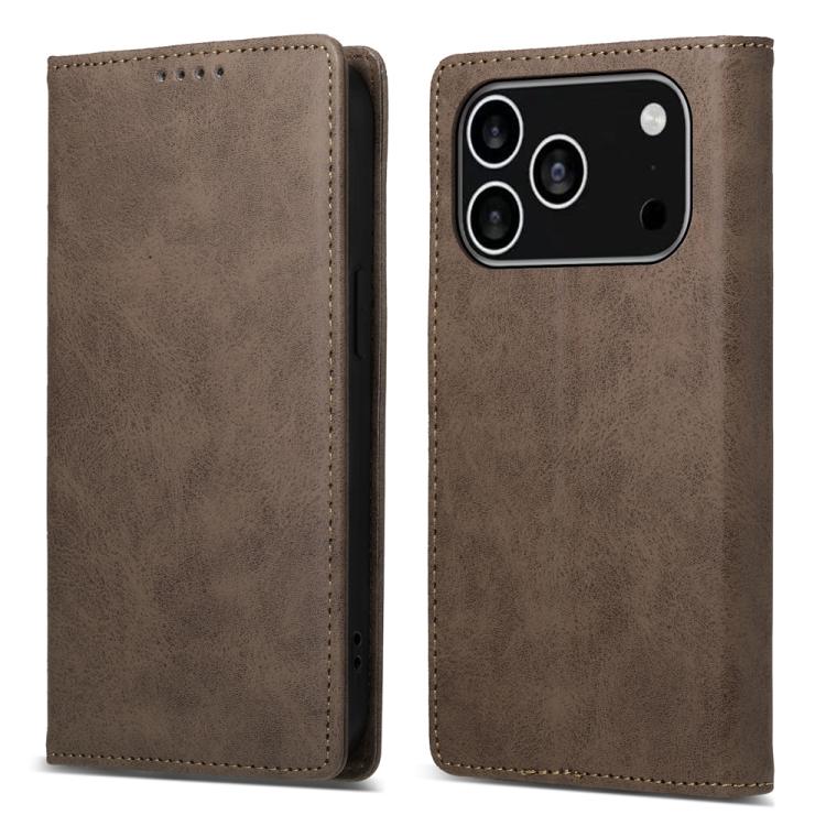For iPhone 17 Pro Business Solid Color Magnetic RFID Leather Phone Case(Brown)