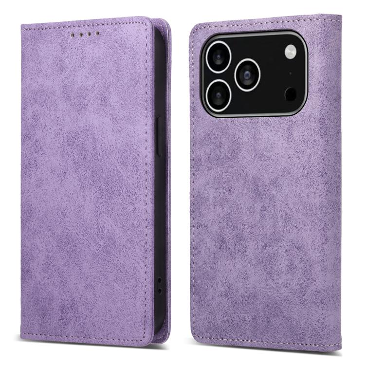 For iPhone 17 Pro Business Solid Color Magnetic RFID Leather Phone Case(Purple)