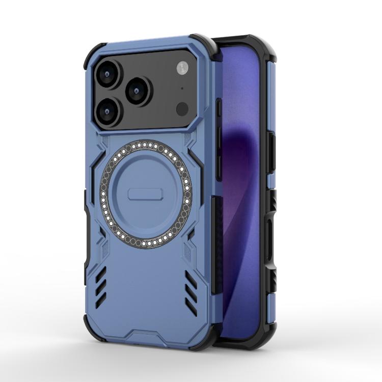 For iPhone 17 Pro Butterfly Armor MagSafe Magnetic Ring Shockproof Phone Case(Blue)