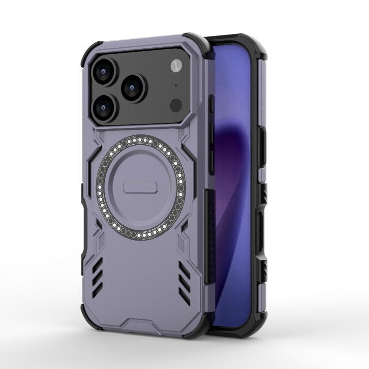 For iPhone 17 Pro Butterfly Armor MagSafe Magnetic Ring Shockproof Phone Case(Purple)
