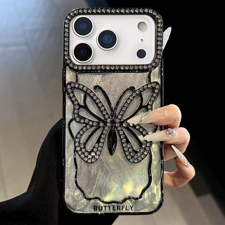 For iPhone 17 Pro Butterfly Electroplating TPU Phone Case with Epoxy Cardboard(Black)