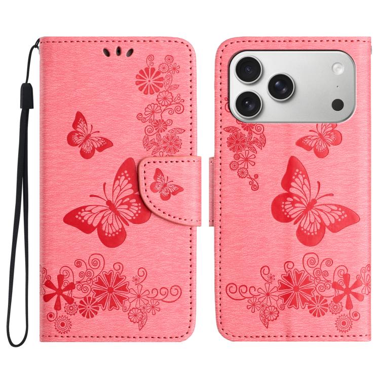 For iPhone 17 Pro Butterfly Embossed Flip Leather Phone Case(Pink)