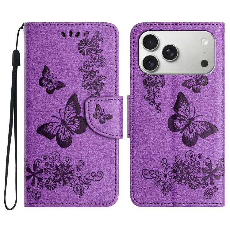 For iPhone 17 Pro Butterfly Embossed Flip Leather Phone Case(Purple)