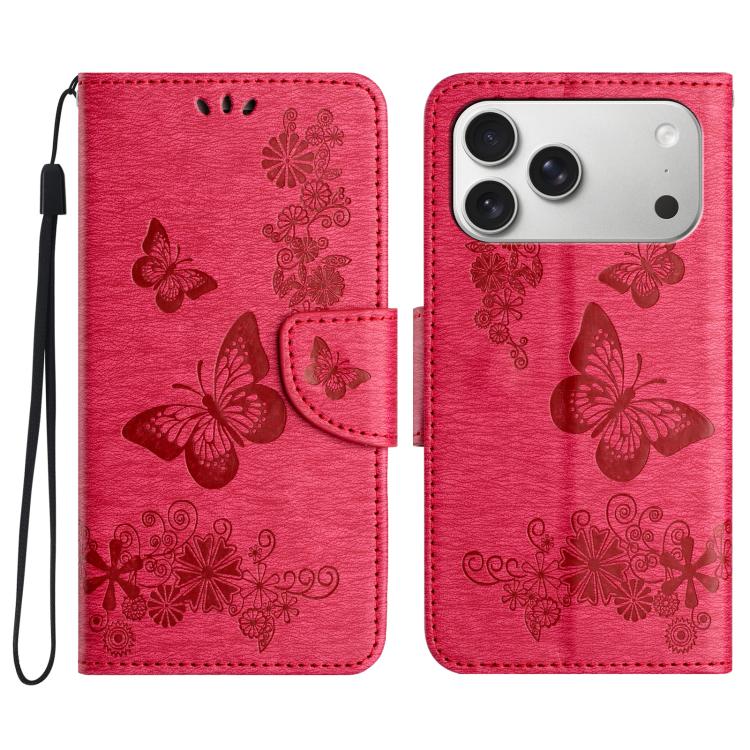 For iPhone 17 Pro Butterfly Embossed Flip Leather Phone Case(Red)