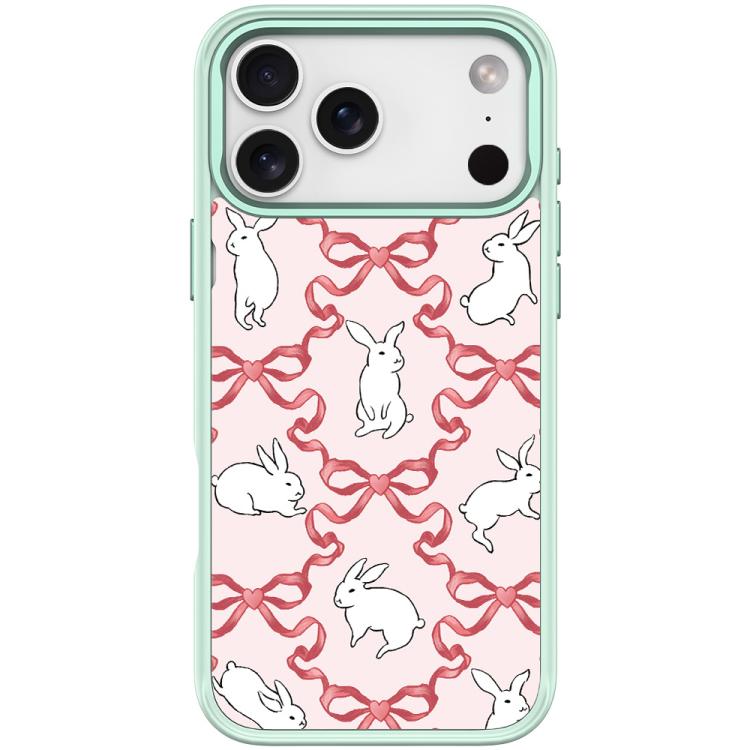 For iPhone 17 Pro Butterfly Knot White Rabbit Pattern Magnetic Phone Case(Light Green)