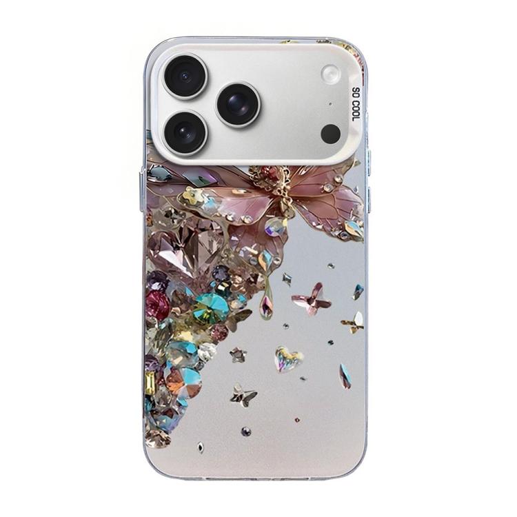 For iPhone 17 Pro Butterfly Pattern Silver Plating PC Hybrid TPU Phone Case(Diamond Pink)