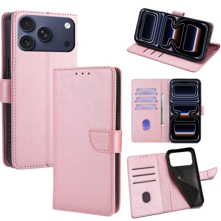 For iPhone 17 Pro Calf Texture Buckle Flip Leather Phone Case(Rose Gold)