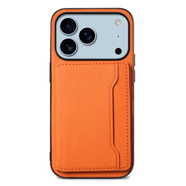 For iPhone 17 Pro Calf Texture Card Bag Design Full Coverage Phone Case(Orange)