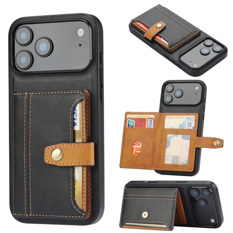 For iPhone 17 Pro Calfskin Card Slot TPU Hybrid PU Phone Case(Black)