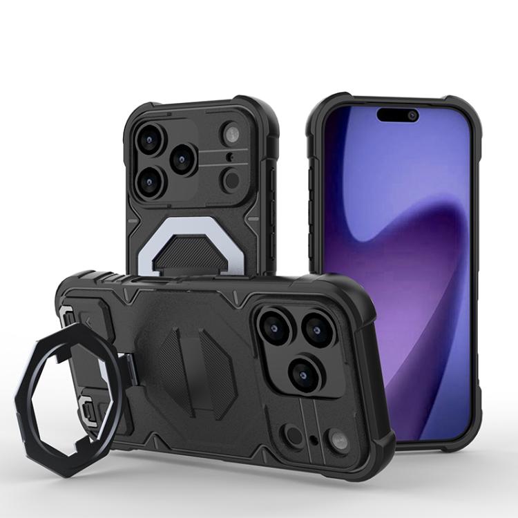 For iPhone 17 Pro Camera Shield Armor MagSafe Holder Phone Case with Strap(Black)