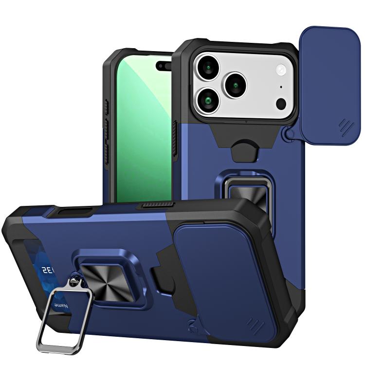 For iPhone 17 Pro Camera Shield Card Slot PC+TPU Phone Case(Blue)