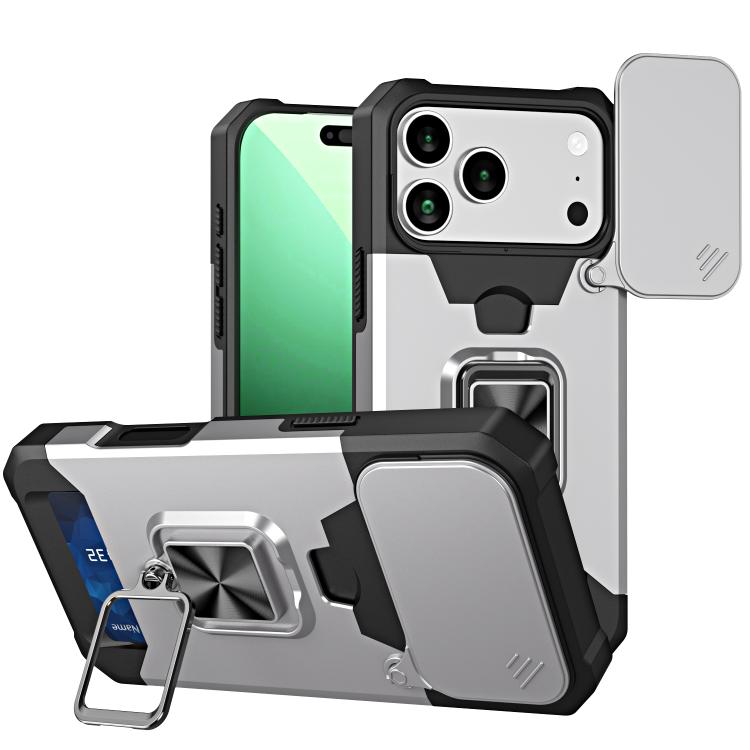 For iPhone 17 Pro Camera Shield Card Slot PC+TPU Phone Case(Silver)