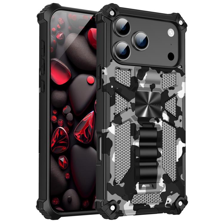 For iPhone 17 Pro Camouflage Armor Kickstand TPU + PC Magnetic Phone Case(Black)
