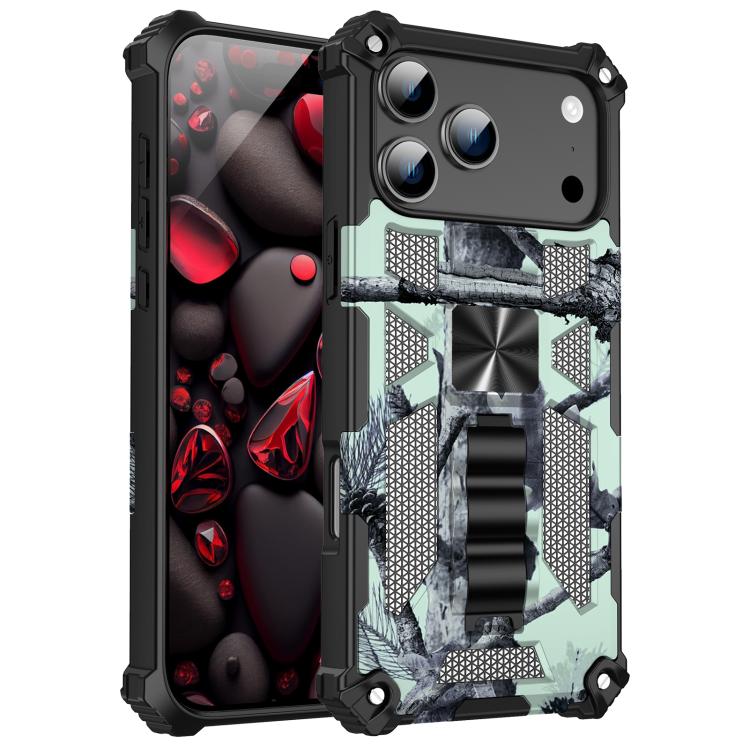 For iPhone 17 Pro Camouflage Armor Kickstand TPU + PC Magnetic Phone Case(Mint Green)