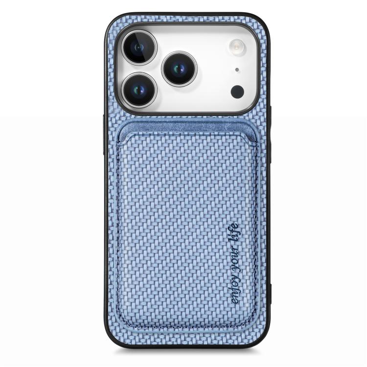 For iPhone 17 Pro Carbon Fiber Leather Card Magsafe Phone Case(Blue)