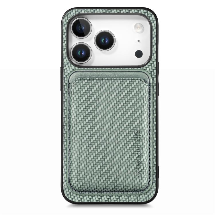 For iPhone 17 Pro Carbon Fiber Leather Card Magsafe Phone Case(Green)