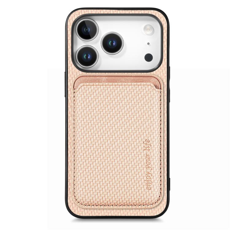 For iPhone 17 Pro Carbon Fiber Leather Card Magsafe Phone Case(Khaki)