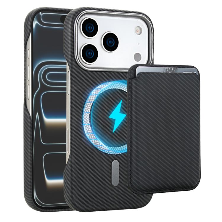 For iPhone 17 Pro Carbon Fiber MagSafe Magnetic Card Holder Phone Case(Black)