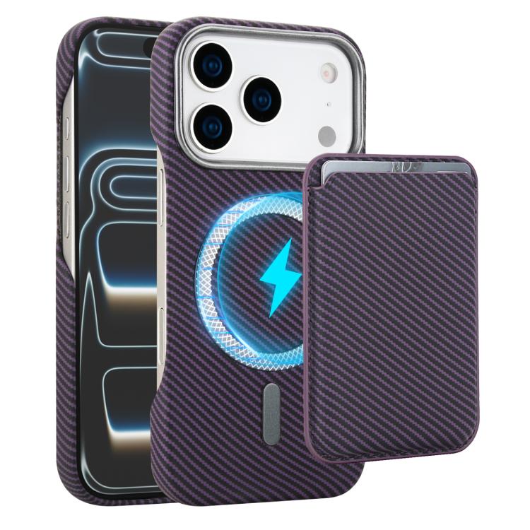 For iPhone 17 Pro Carbon Fiber MagSafe Magnetic Card Holder Phone Case(Purple)