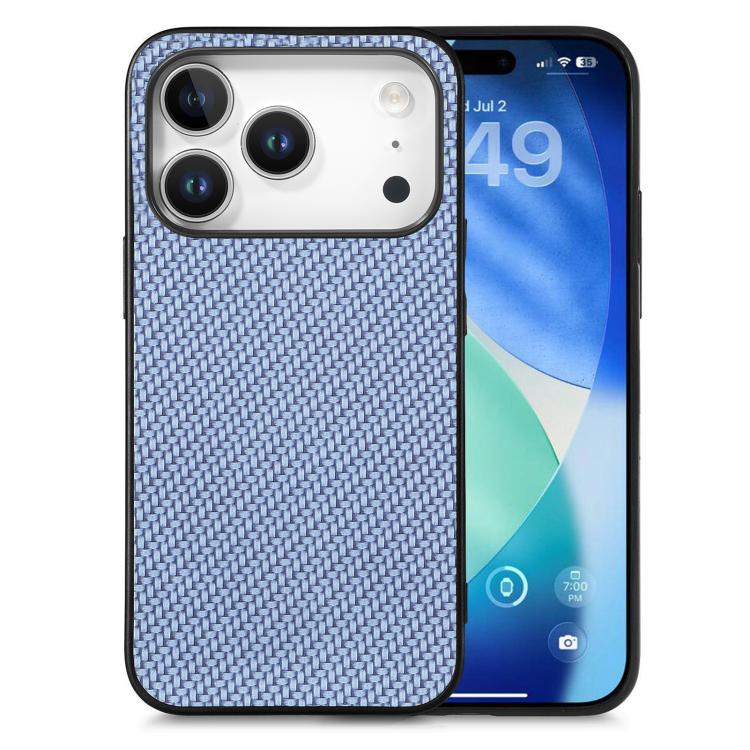 For iPhone 17 Pro Carbon Fiber Texture Leather Back Phone Case(Blue)