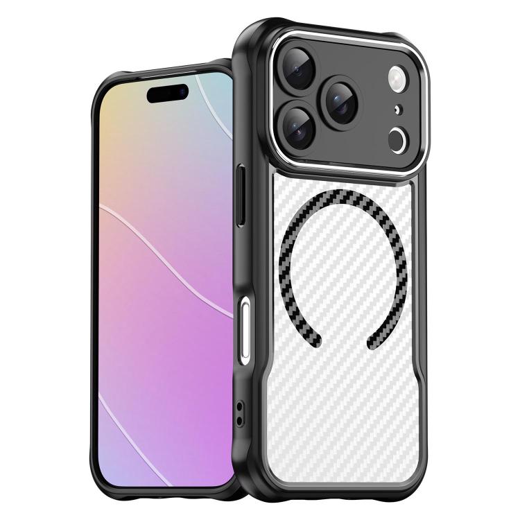 For iPhone 17 Pro Carbon Fiber Texture MagSafe Translucent Phone Case(Black)