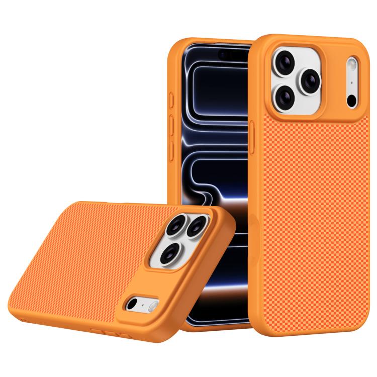For iPhone 17 Pro Carbon Fiber Texture TPU Soft Edge Magnetic Shockproof Phone Case(Orange)