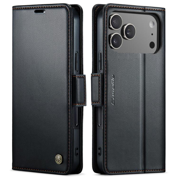 For iPhone 17 Pro CaseMe 023 Butterfly Buckle Litchi Texture RFID Anti-theft Leather Phone Case(Black)