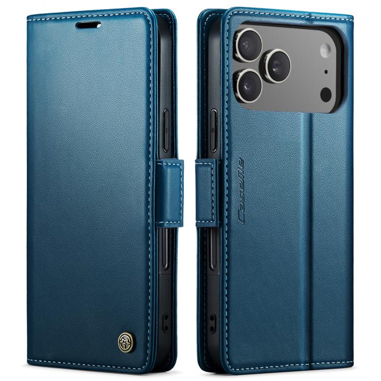For iPhone 17 Pro CaseMe 023 Butterfly Buckle Litchi Texture RFID Anti-theft Leather Phone Case(Blue)