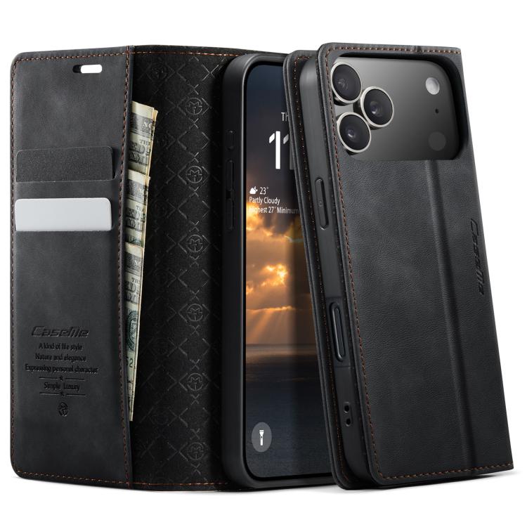 For iPhone 17 Pro CaseMe 033 Calf Leather Lining Microfibre RFID Blocking Phone Case(Black)
